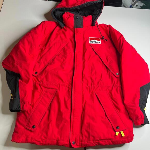 Vintage Marlboro Country Store Red Parka Jacket Men’s M 90s Promo Down Nylon - Picture 1 of 8